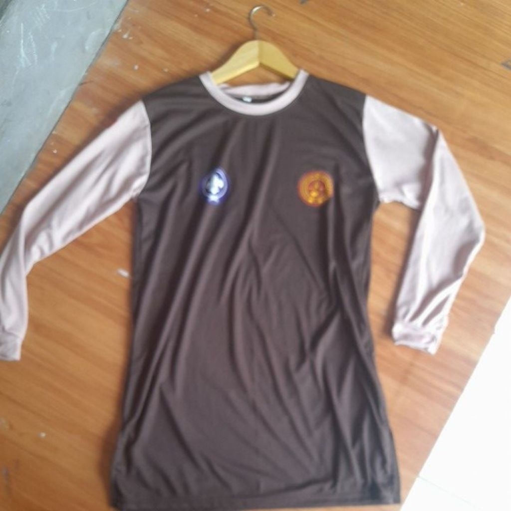 tunik pramuka coklat tangan cream