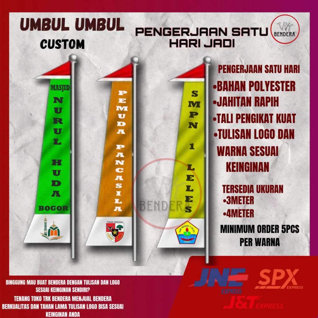 BENDERA UMBUL UMBUL 3/4/5 METER CUSTOM PENGERJAAN SATU HARI JADI TULISAN LOGO
