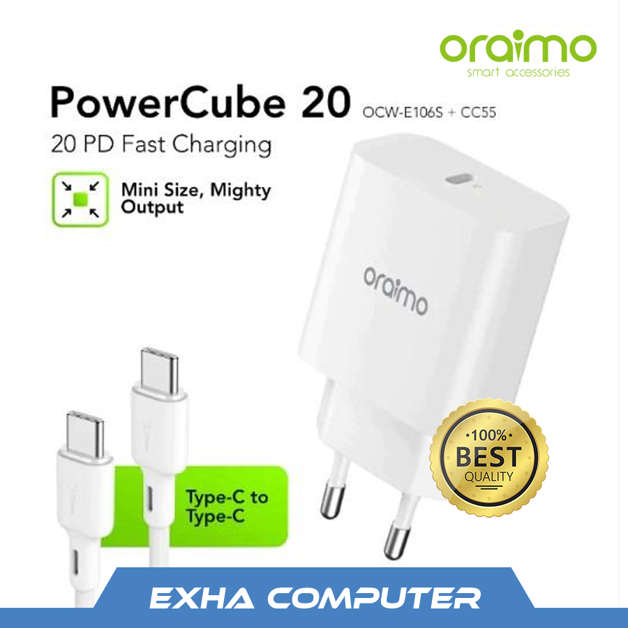 Oraimo Charger Travel 20W Type-C to Type-C Ultra Speed OCW-E106S+CC55