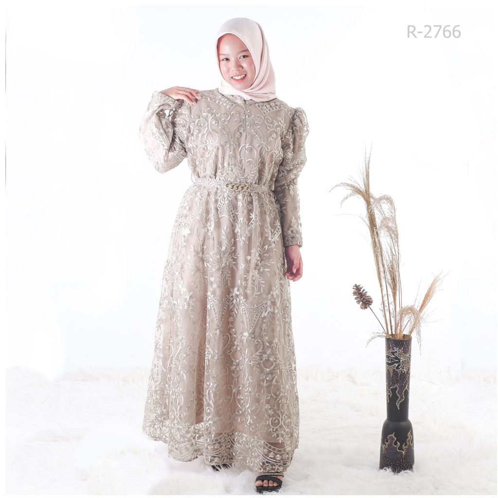 Gamis Brokat Tali Belakang Warna Coksu GB Fashion [ R2766]