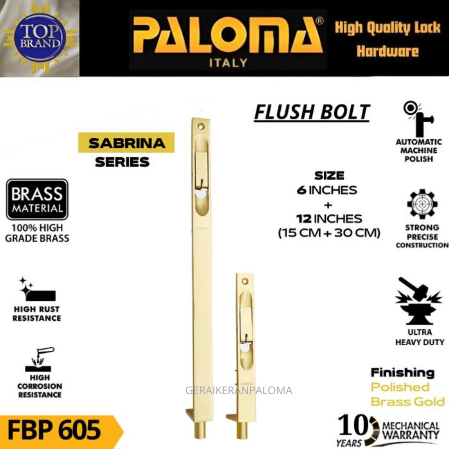 PALOMA FLUSH BOLT GOLD GRENDEL TANAM PINTU 8" + 12" FBP 605