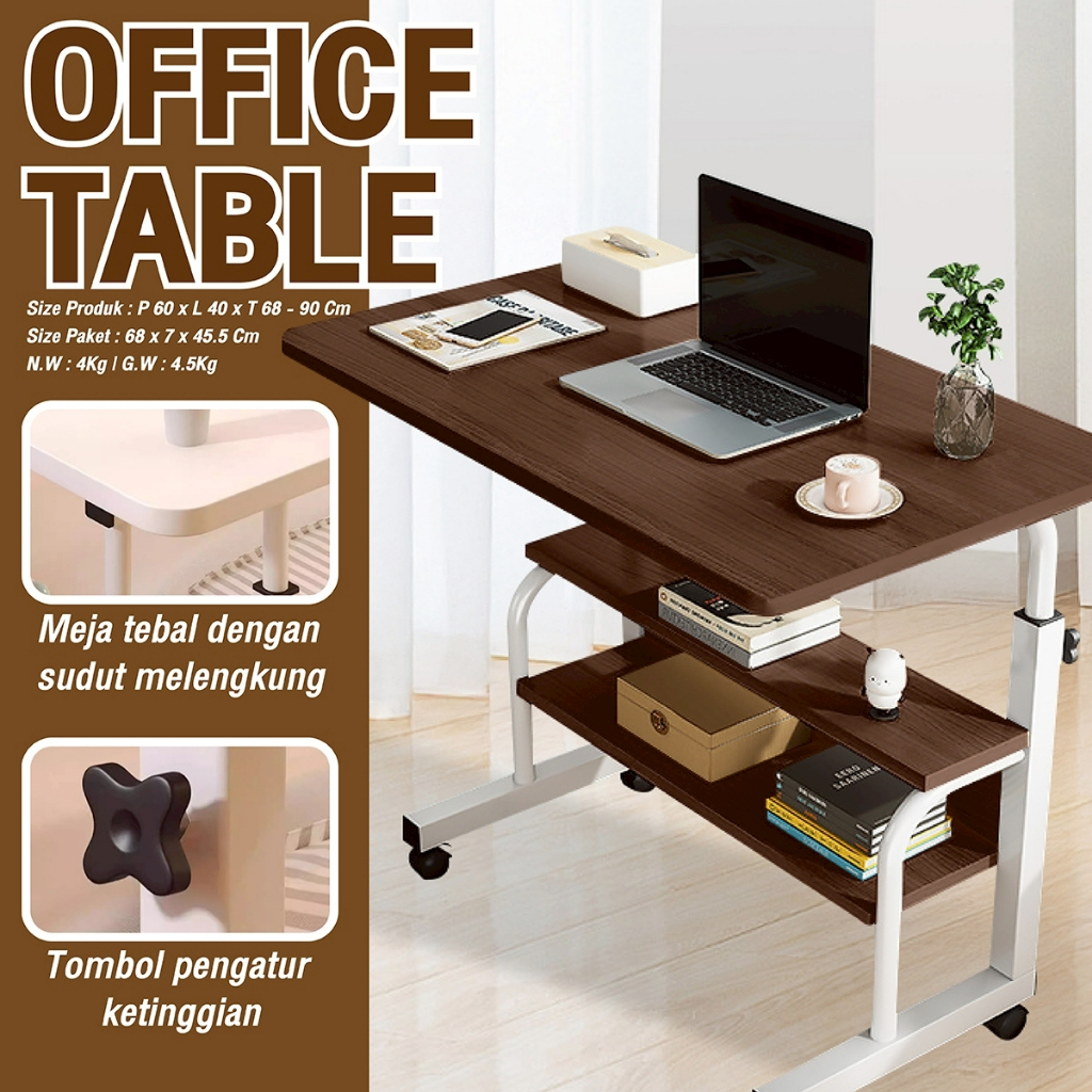 BG SPORT Meja Laptop Portable Standing Desk Meja Belajar Komputer Beroda Bertingkat Multifungsi