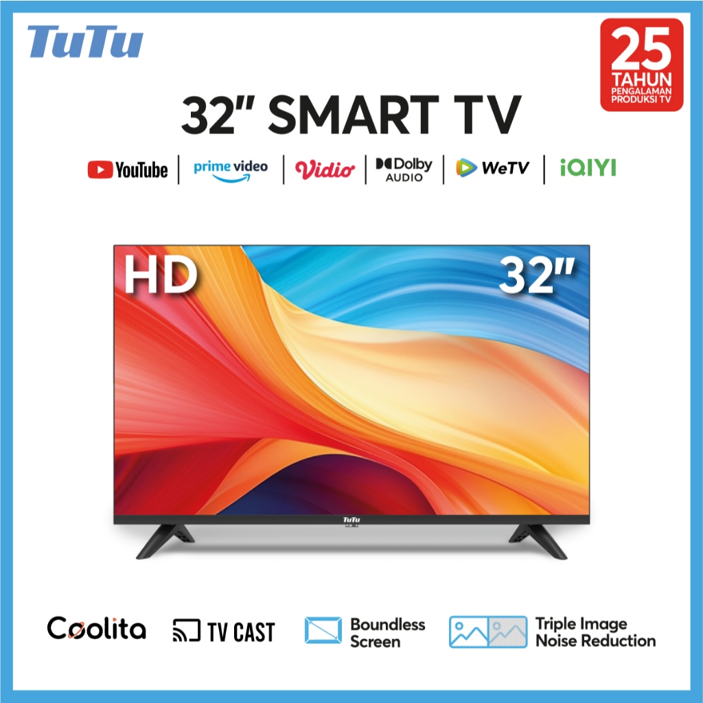 TUTU Smart TV 32inch Coolita 3.0 HD Dolby Audio Digital Televisi WiFi HDMI Boundless Low Blue Light 