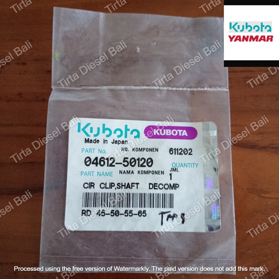 KUBOTA CIR CLIP SHAFT DECOMP CIRCLIP KANCING AS CUK KOPLING RD 45 - 55 - 65 04612-50120 ORIGINAL