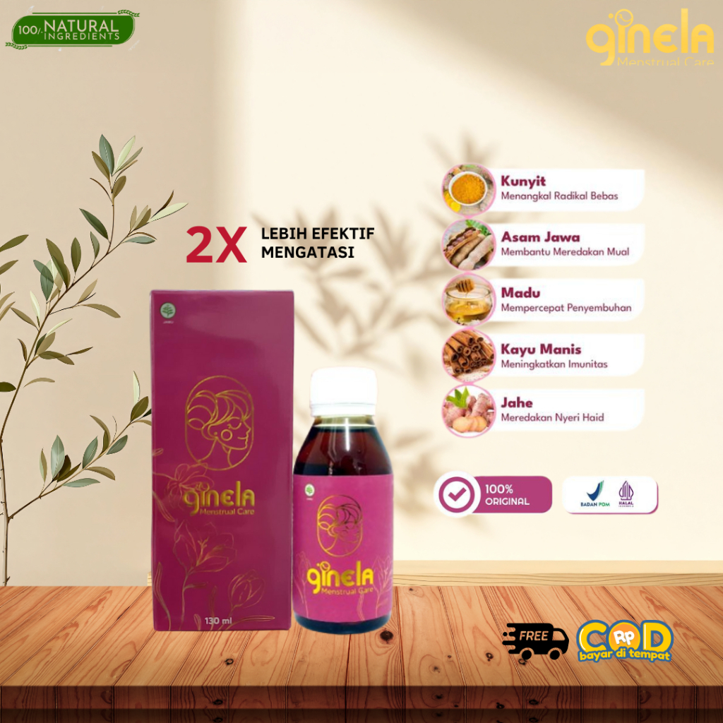GINELA Herbal Menstrual Care – Paket 3 Botol Pelancar Haid & Pereda Nyeri Haid 130ml BPOM Halal
