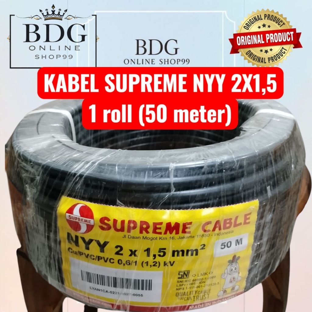 kabel NYY 2x1.5 Supreme 50meter Kabel Tunggal Hitam Supreme 2x1.5 50meter Kabel Supreme