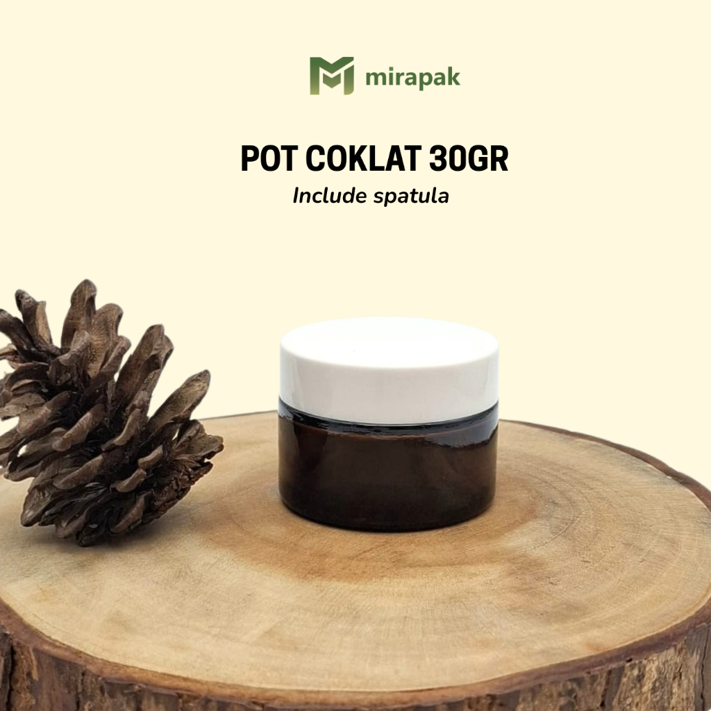 POT KRIM 30GR COKLAT AMBER - TUTUP PUTIH -  INCLUDE SPATULA / SEDNOK - JAR KRIM WADAH CREAM SKINCARE