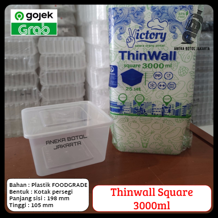Thinwall victory square 3000ml / thinwall kotak 3 liter / wadah plastik kotak 3000ml