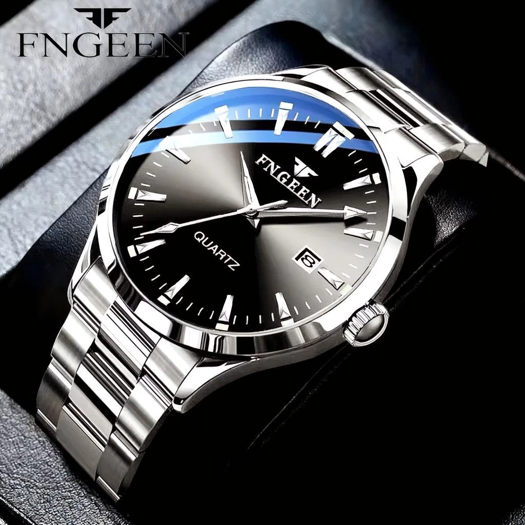 BIG SALE TERBARU FNGEEN 2111 JAM TANGAN PRIA TALI BAJA KUARSA ASLI MEKANIK BISNIS LUMINOUS KALENDER
