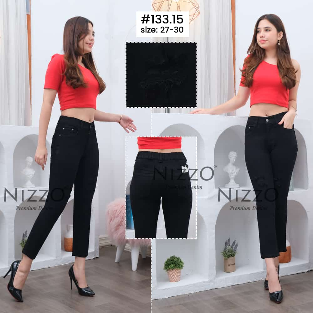 CELANA JEANS WANITA PENSIL POLOS | RAWIS SOBEK KARET PINGGANG | CELANA 7/9 WANITA