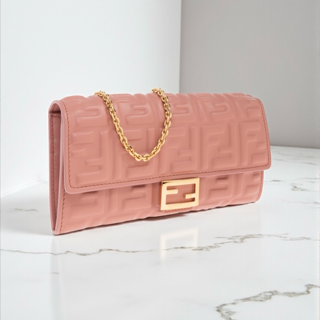 FENDI Jacquard FF Baguette Continental Long Wallet on Chain WOC Crossbody Bag