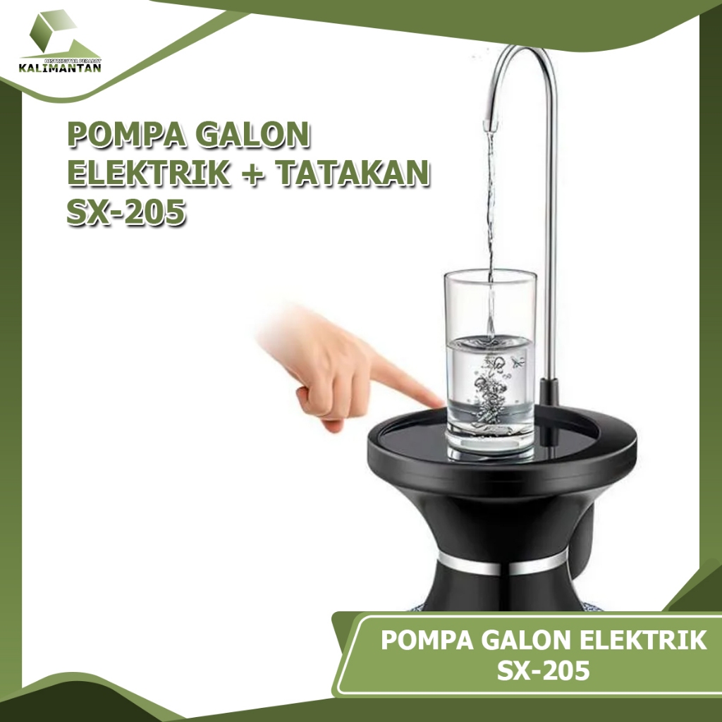 Pompa Galon Elektrik SX-205 - Pompa Dispenser Galon Rechargeable + Tatakan Gelas