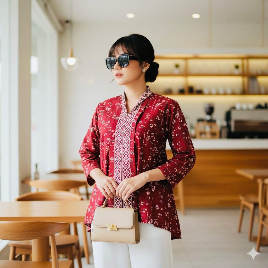 Shanaya Baju Batik Wanita Blus Merah Jelita Batik Kartini Agustusan Batik Kerja Kuliah Batik Kekinia