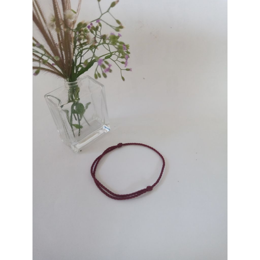 Gelang tali polos warna merah maroon Polyester/gelang tali polos ukuran 1mm