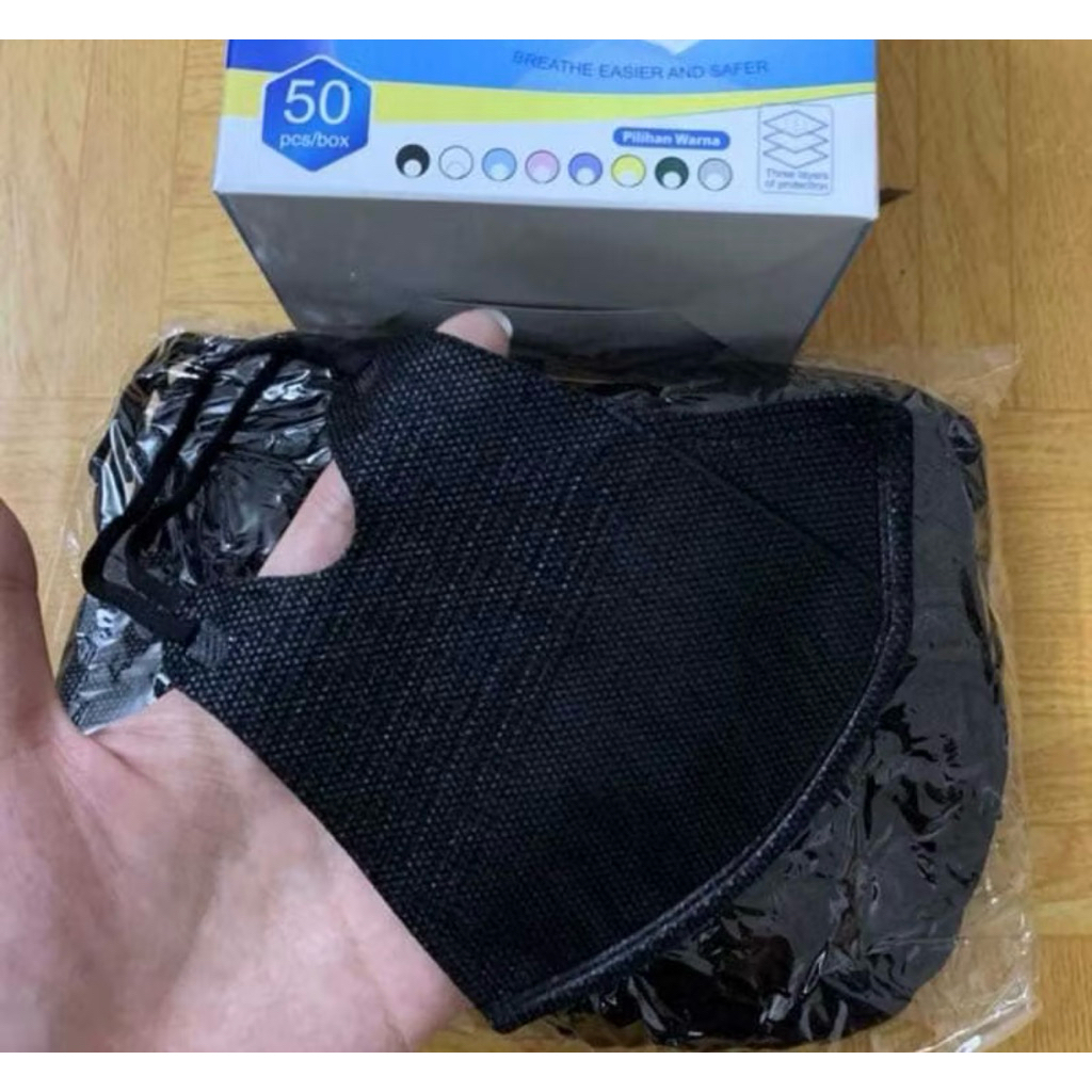 MASKER DUCKBILL GARIS FACEMASK 3 PLY PUTIH HITAM DUCKBIL TANPA BOX ISI 25 PCS