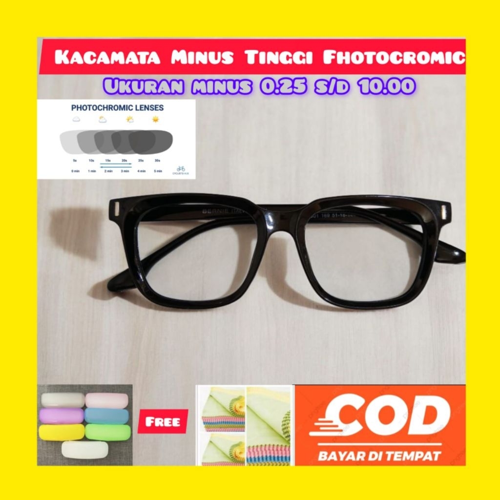 Kacamata Minus Tinggi Fhotocromic Pria Model Frame Kotak Ukuran Minus Tinggi 0.25 s/d 10.00 Kacamata