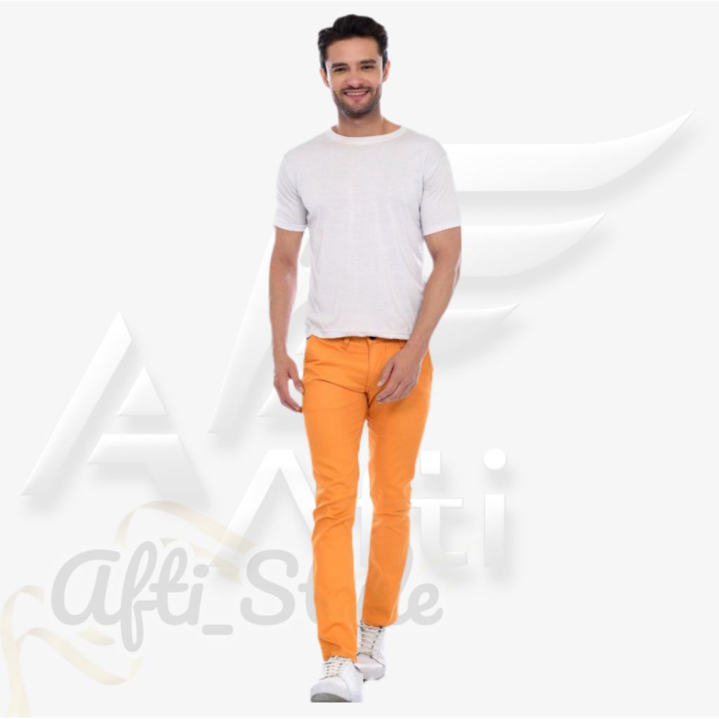 Af Celana Chino Panjang Pria Hipster Slim Fit Cotton Twill Stretch Premium Warna Orange Gold