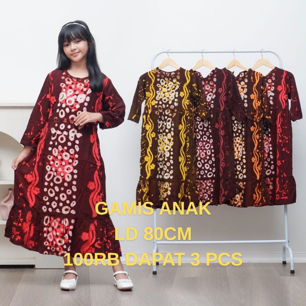 GAMIS ANAK 100 RIBU DAPAT 3 PCS MALAMAN PEREMPUAN BAHAN RAYON ORI UMUR 6 7 8 9 TAHUN