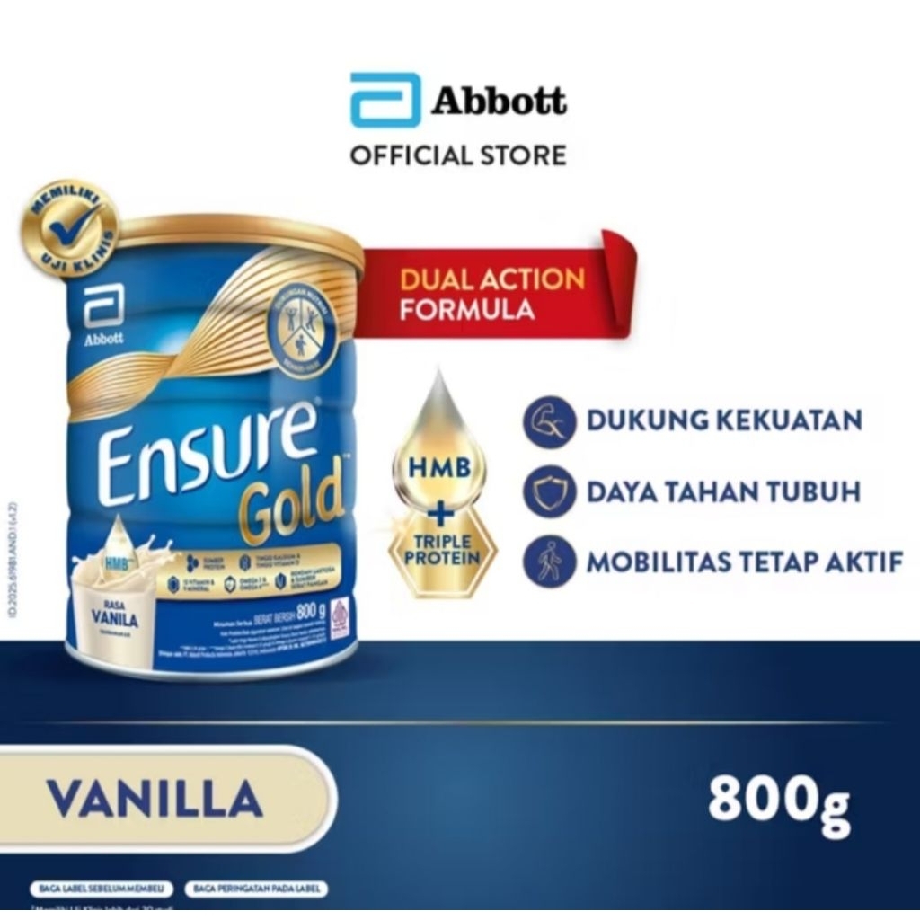

ENSURE GOLD HMB VANILA/COKELAT 800GR - NUTRISI DEWASA RENDAH LAKTOSA