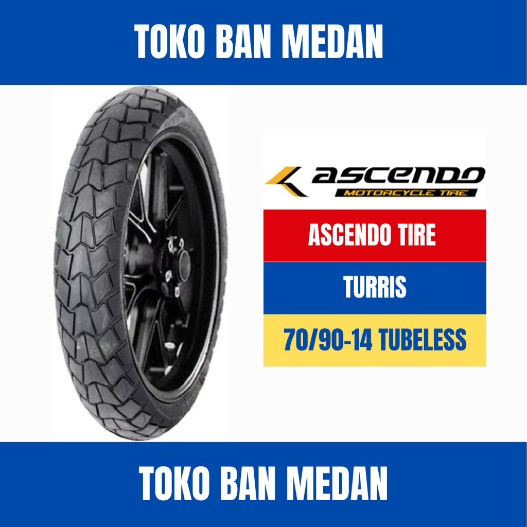 BAN LUAR MOTOR ASCENDO 70/90-14 RING 14 TL TUBELESS TURRIS