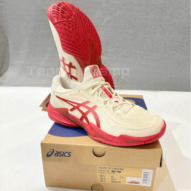 Sepatu Tenis Asics Court FF 3 Novak Cream Classic Red 2025/ Tennis Shoe Asics Court FF 3 Novak Cream