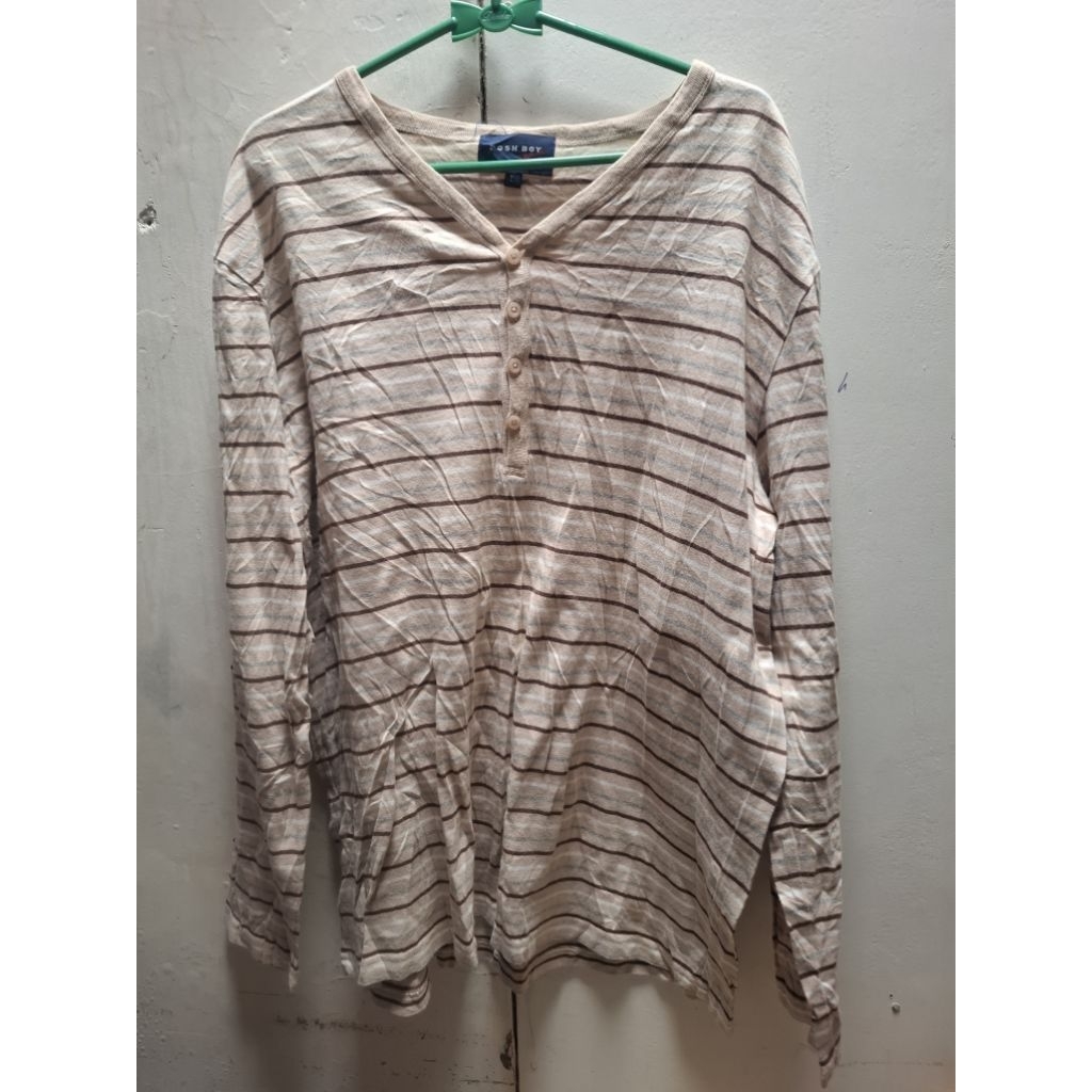 Preloved Poshboy Kaos dengan kancing Stripes Coklat