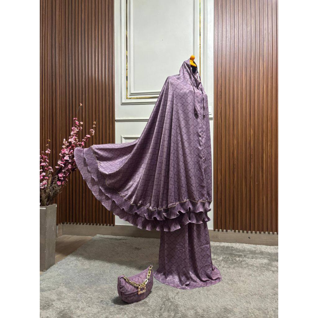 Mukena Luxury Printing laser Cut Silk  Premium By HawwaMukenaJKT