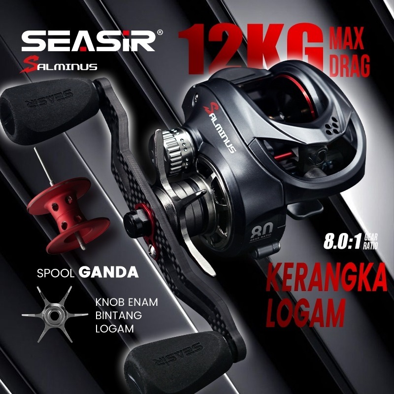 SEASIR SALMINUS Reel BC Baitcasting Reel Pancing, Drag Clicker, 2 Spool Aluminium, Ceramic Bearings