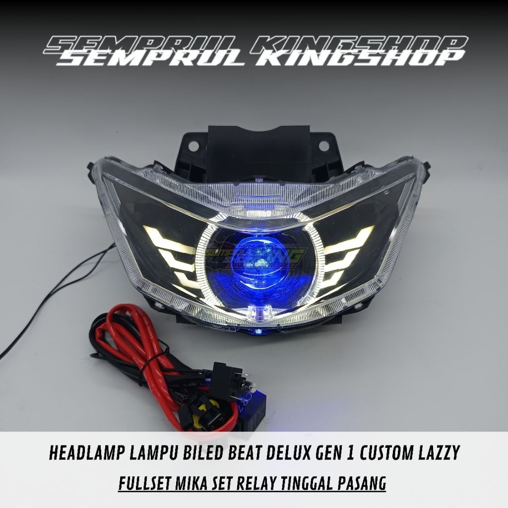 Head Lamp Lampu Depan Beat Deluxe Beat Street Gen 1 Custom Lazy Full Set Kabel Relay Tinggal Pasang