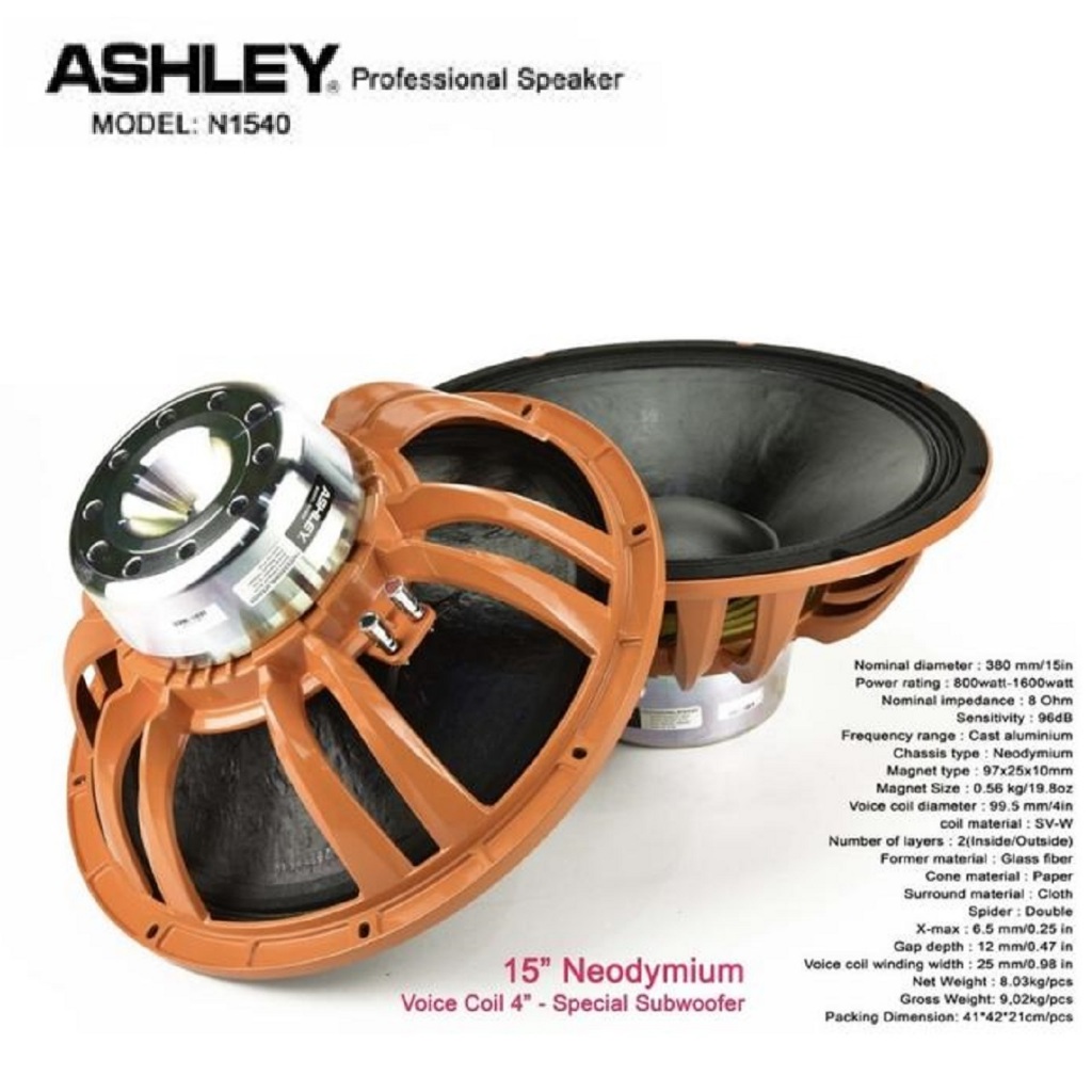 Speaker Component Ashley N 1540 Original 15 inch Neodymium N1540 Subwoofer Special Komponent