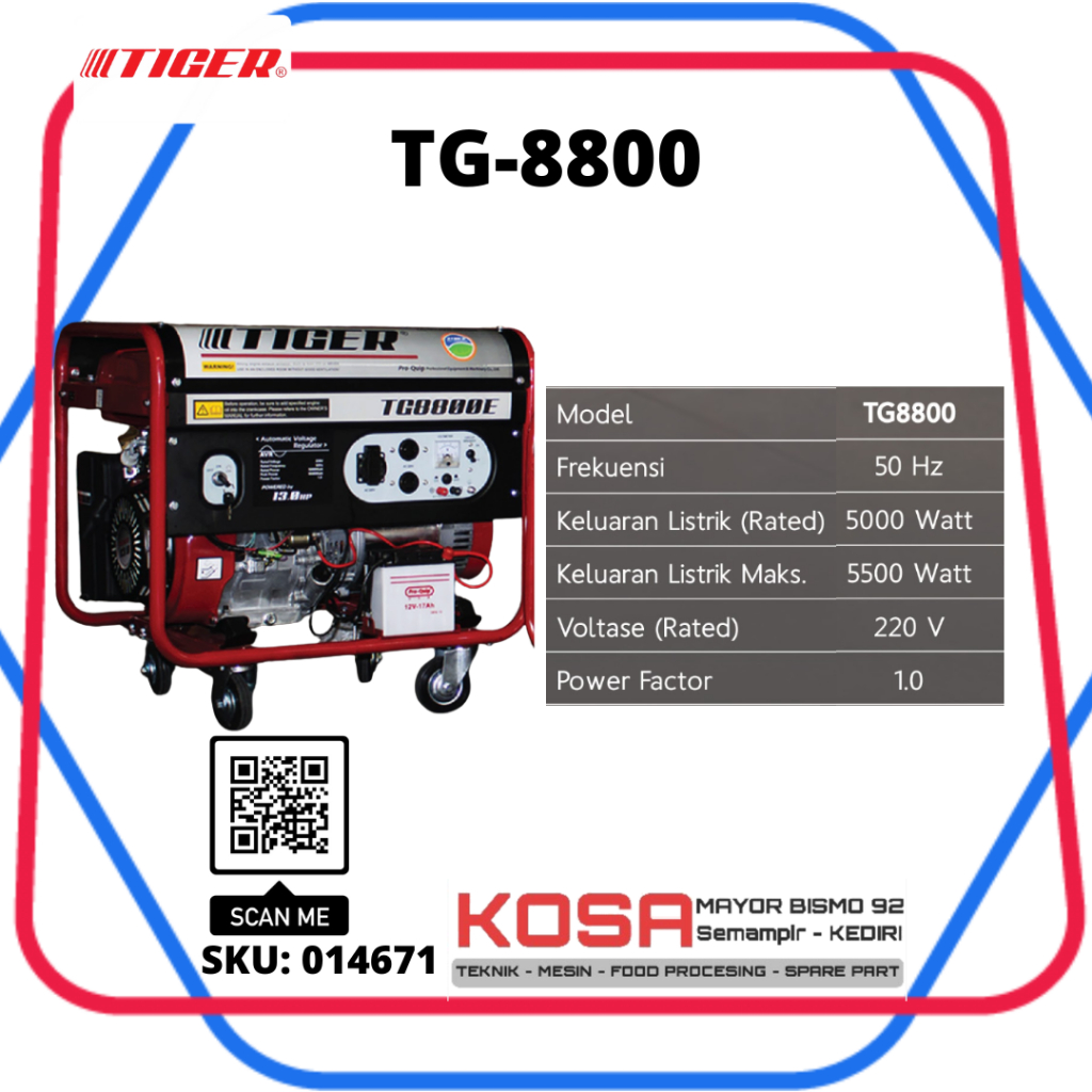 Genset 5500 Watt Tiger TG 8800 E Starter Elektrik & Manual