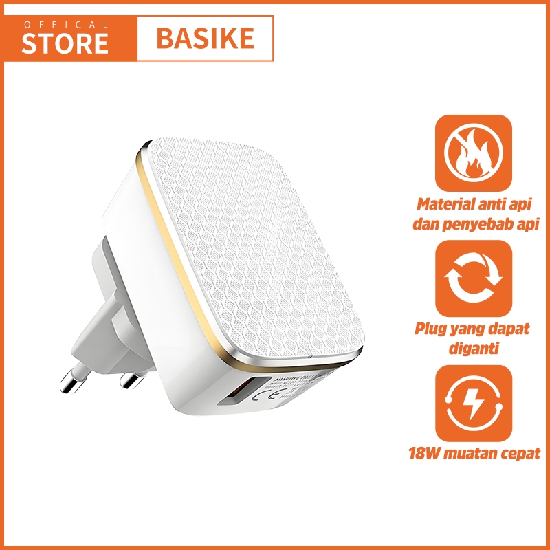 BASIKE Charger Fast Charging USB 18W LED mini murah for iPhone Samsung Xiaomi Vivo OPPO Original