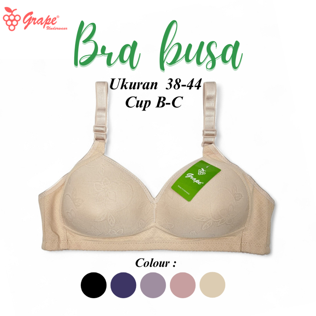 Bra Tanpa Kawat - Cup  B-C Ukuran 38-44  | Full Cup Motif Bunga Kecil  | Grape Underwear