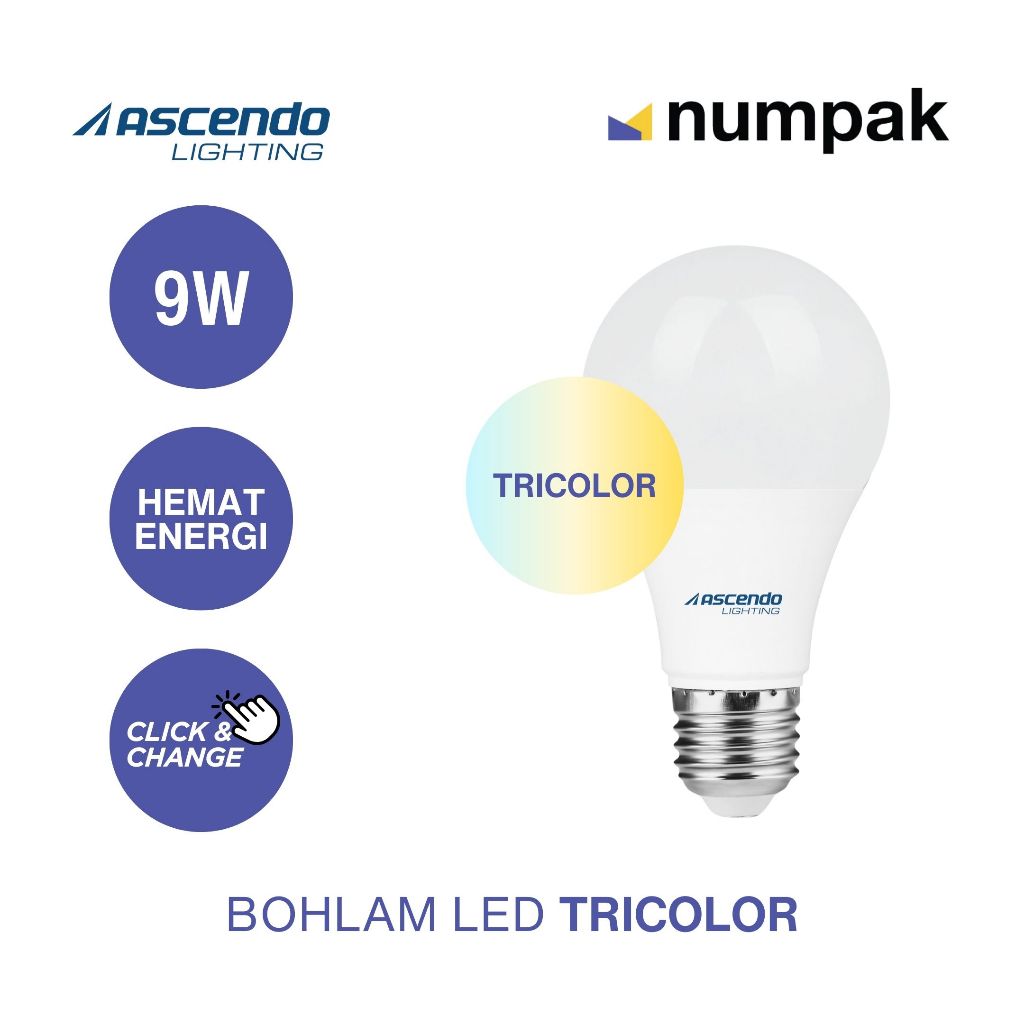 Ascendo Lampu LED Bulb Bohlam Tricolor 9 Watt E27
