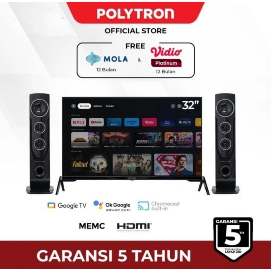POLYTRON 32" inch Google Smart TV CinemaX + Speaker Tower PLD 32TG9055