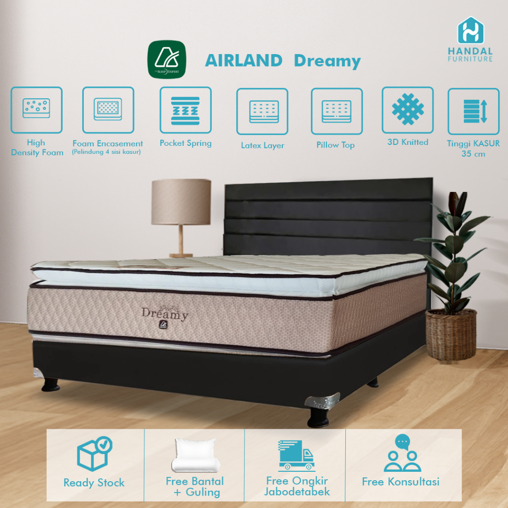 Kasur Springbed Airland Dreamy Pocket Anti Guncang Pillow Top Lapisan Atas Kasur Murah Kos-Kosan Med