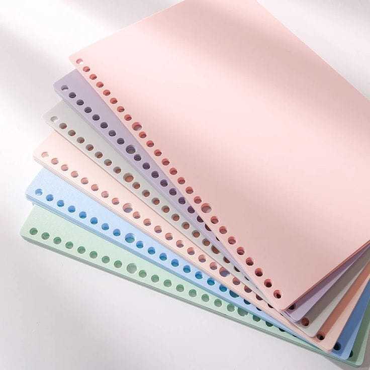 Refill Binder A5 Polos 25 Lembar | Kertas Loose Leaf A5 Warna Pink Kuning Hijau Biru