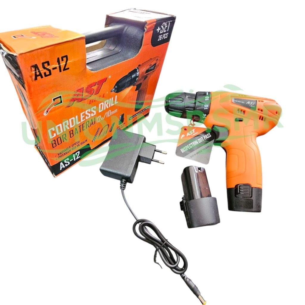 Bor Baterai Cordless Drill AST AS-12 12V / 10mm + Set 26 Pcs + Extra Baterai & Charger – Bor Tangan 