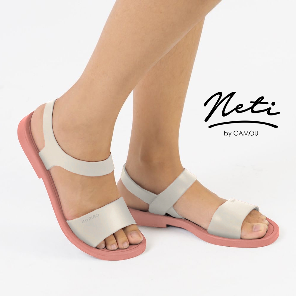 CAMOU NETI PEACH Sandal Ankle Strap Tali Belakang Flats Wanita Full Karet Spatu Sendal Gunung Cewek