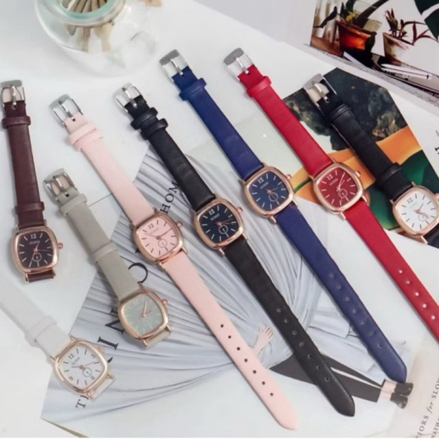 Jam Tangan Wanita / Pria Unisex Fashion Elegan – Model Kotak Kekinian