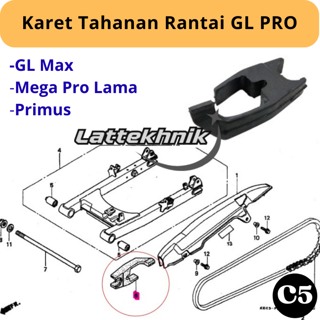 CC5 Slider Chain Bantalan Penahan Peredam Setelan Rante Arm GL Max Mega Pro Lama Primus - Karet Taha