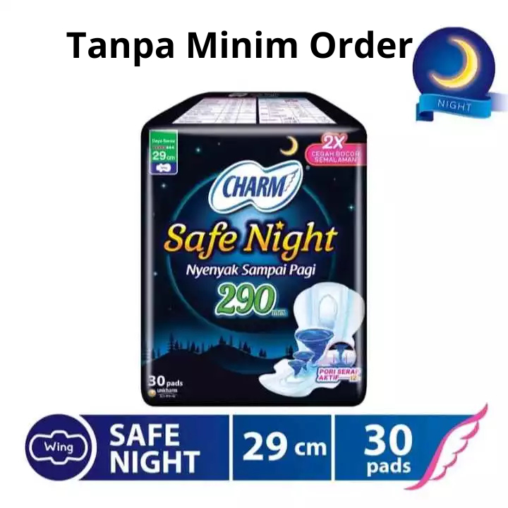CHARM Pembalut Safe Night 29cm Wing Isi 30 | Pembalut Malam Charm