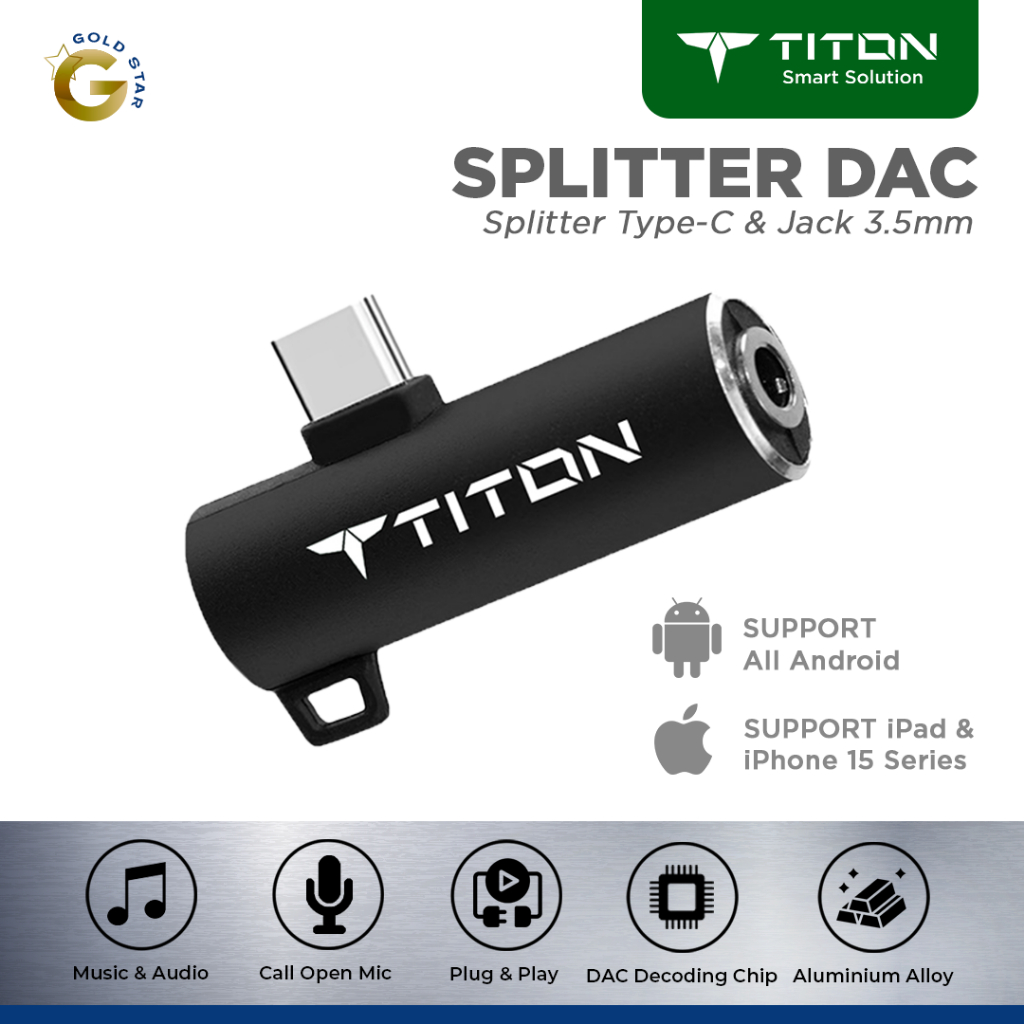 Titon Splitter Converter DAC Chip Jack 3.5mm Audio & Type C - Untuk All Android & Iphone 15 Series