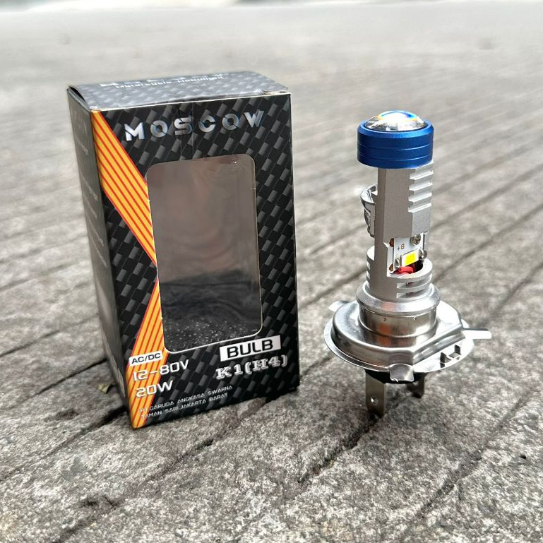 LAMPU LED MOTOR H4 MINI PROJEKTOR PROJIE MOSCOW ORIGINAL FULL ALUMINIUM BISA MOBIL 12 -80 VOLT 20 WA