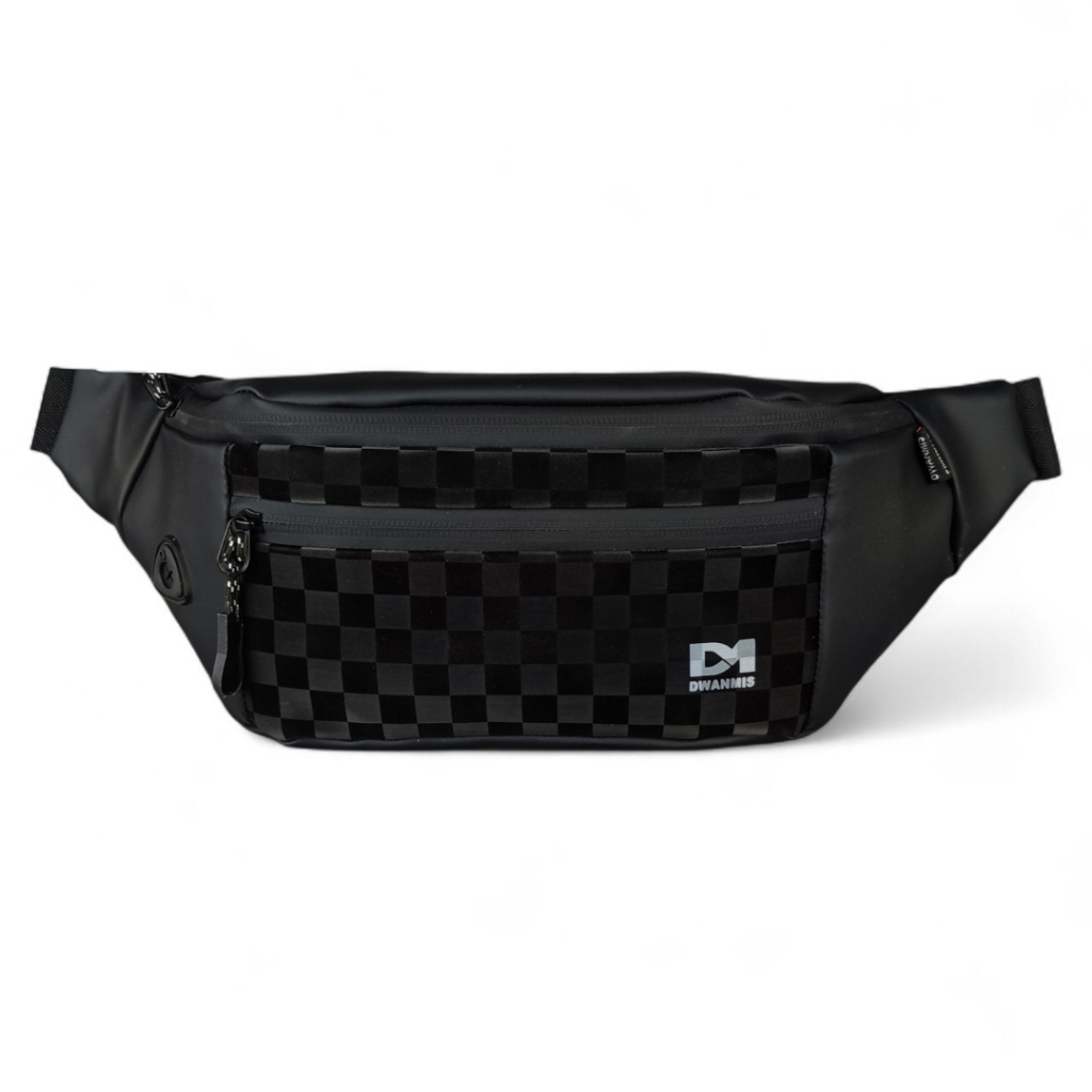 Waistbag Tas Pinggang Selempang Pria Seri Motif Kotak- Kotak Bahan Waterproof