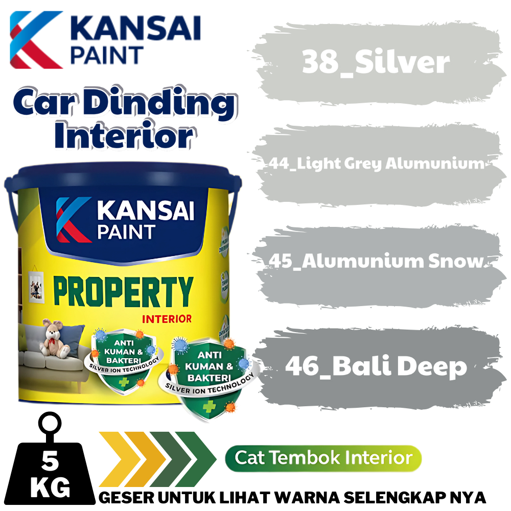KANSAI PROPERTY INTERIOR 5KG ABU ABU CAT TEMBOK DALAM RUANGAN WARNA ABU ABU 5KG