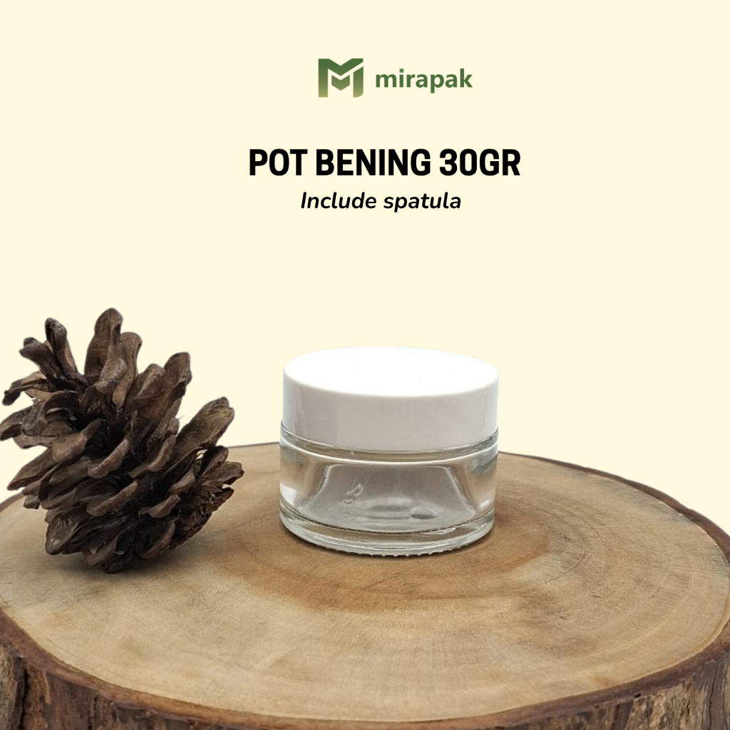 POT KRIM 30GR BENING CLEAR - TUTUP PUTIH -  INCLUDE SPATULA / SEDNOK - JAR KRIM WADAH CREAM SKINCARE