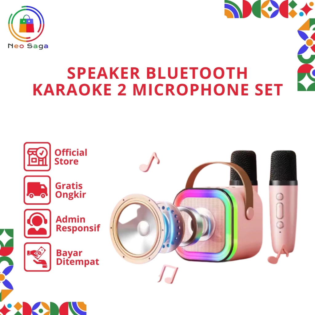 (NEOSAGA) Speaker Bluetooth Karaoke 2 Microphone Set Salon Bluetooth Speaker Karaoke Mini Portable K