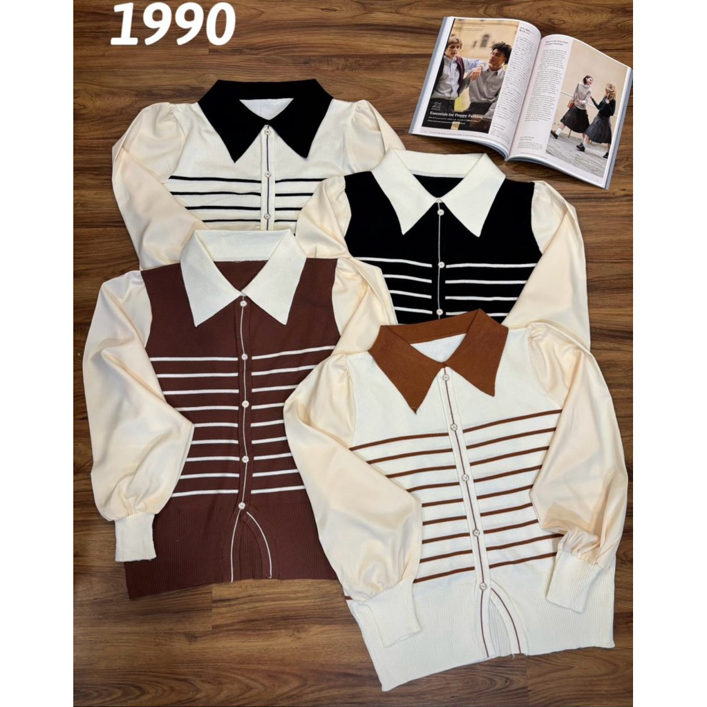 BLOUSE KNIT RAJUT IMPORT MIX KATUN / ATASAN WANITA KOREAN STYLE IMPORT