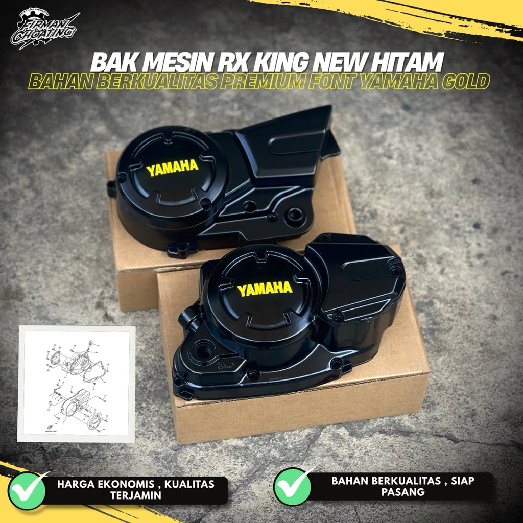 BAK MESIN RX KING NEW HITAM POWDER CHOATING FONT YAMAHA GOLD  NON ORIGINAL BERKUALITAS PREMIUM (Sepa